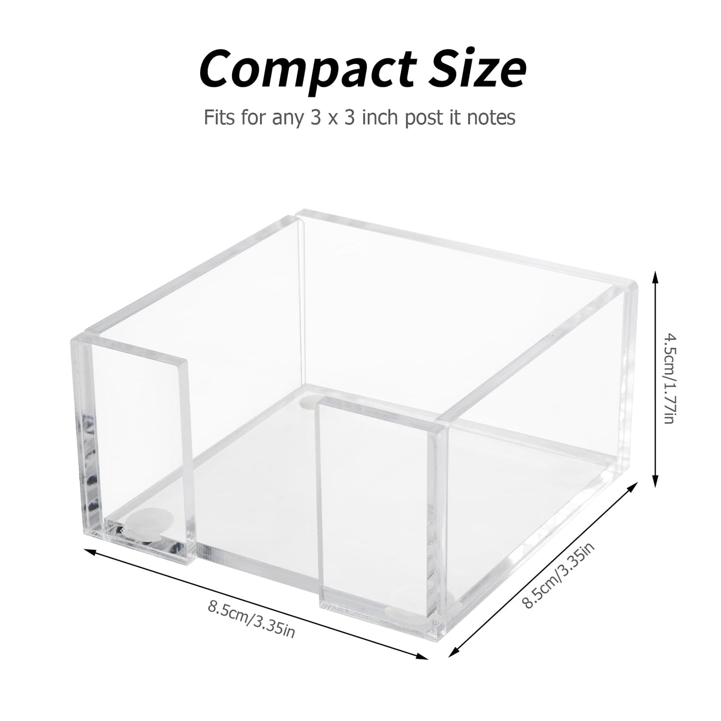 Porta notas adhesivas de acrílico, 3 x 3, portabloc de notas de acrílico transparente, dispensador de notas adhesivas de acrílico para dormitorio y organizador de escritorio de oficina