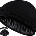 Ababalaya Silky Satin Lined Turban for Women Mens Halo Turban PRE-Tied Beanie Hats Silky Lined Durag for Waves Sleeping Bonnet Sleep Cap, Black