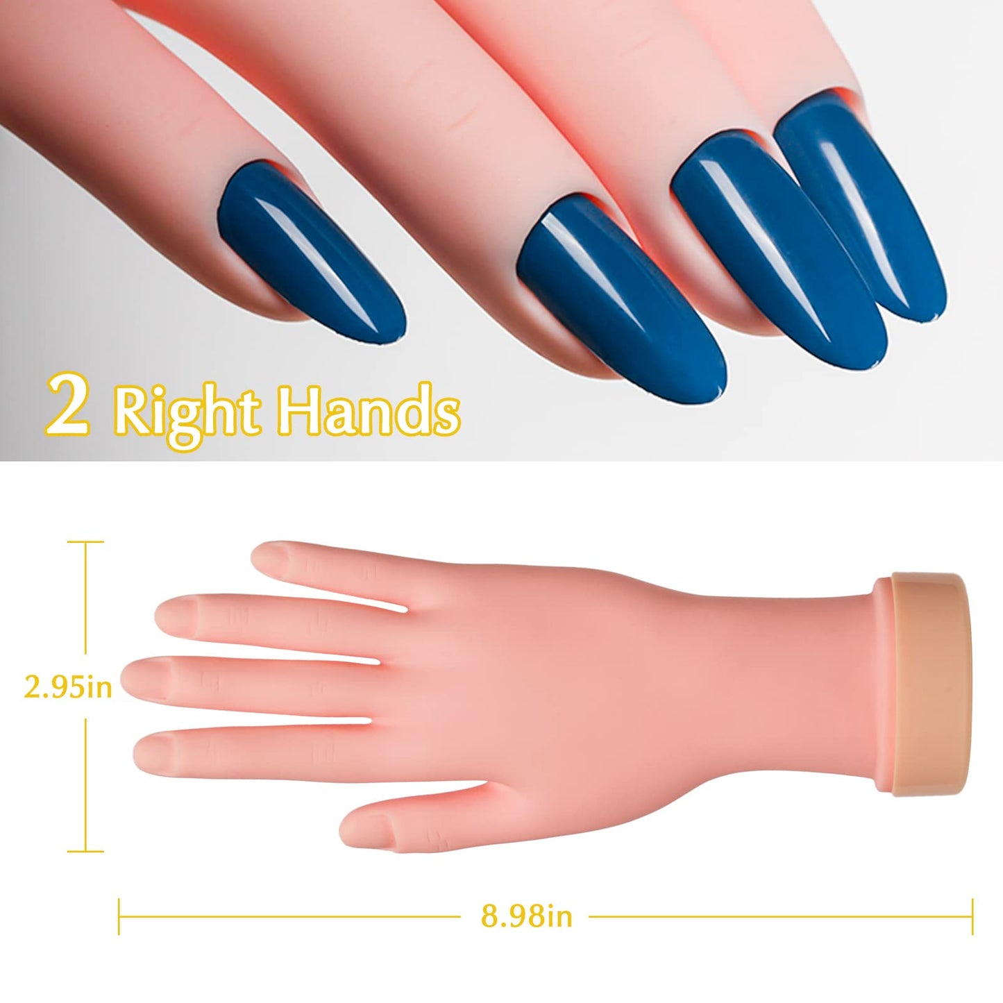 krofaue 2 Pack Practice Nail Tips Art Trainer Training Hand Tool Flexible Bendable Movable Fake Mannequin Right Hands Manicure Tool