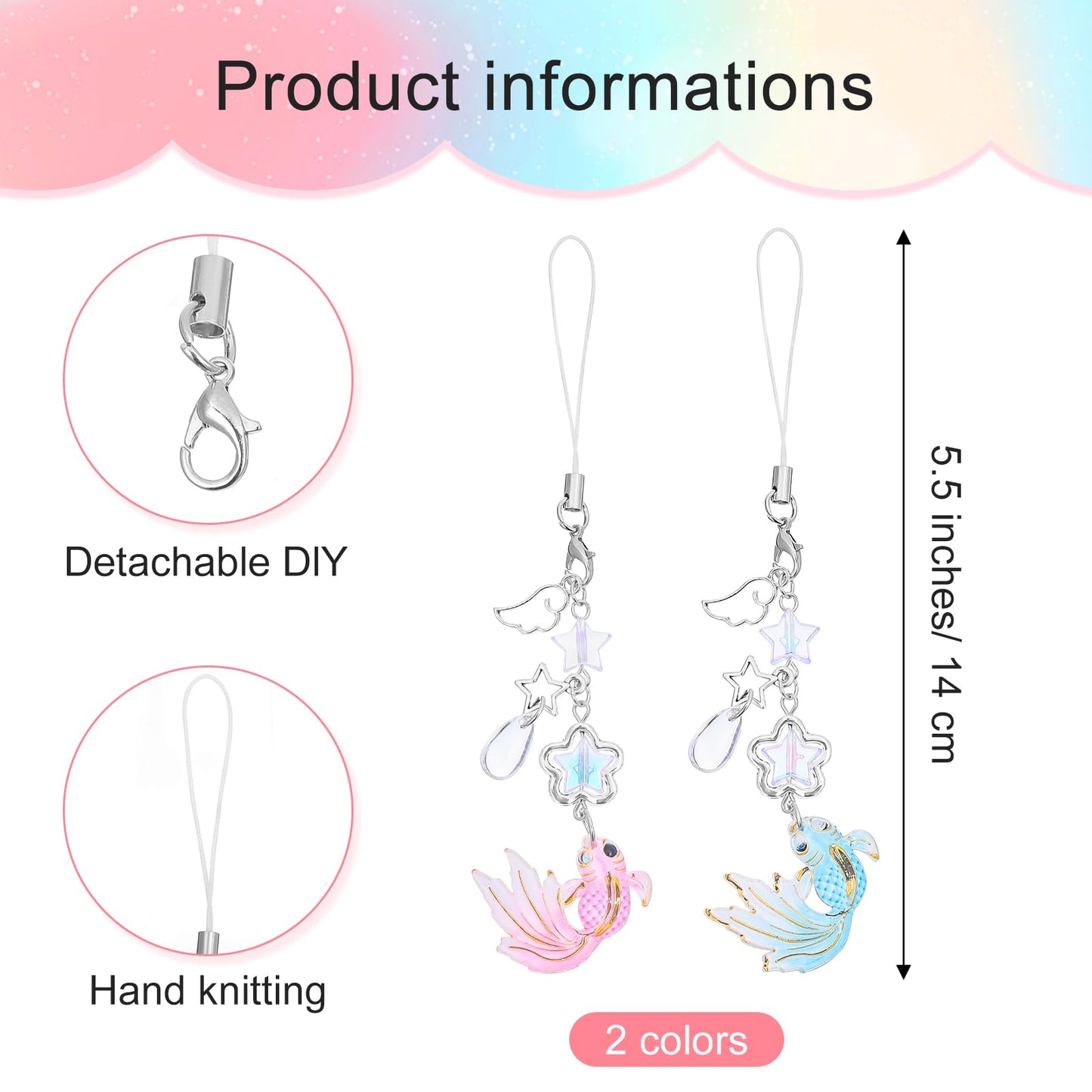 WY LIGHTING LEVEL 2Pcs Cute Cell Phone Charms Aesthetic Y2K Pink Phone Charm Star Heart Goldfish Phone Straps Charms Y2K Accessories for Women Man Phone Bag Keychain Camera Pendants Decor Chain