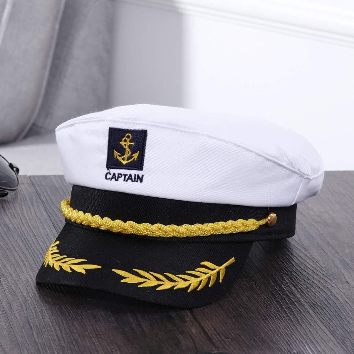 Captain Yacht Hat Cap Costume Hat Sailor Marine Admiral Hat for Halloween Costume Accessory, 8.6 x 6 x 2'' White