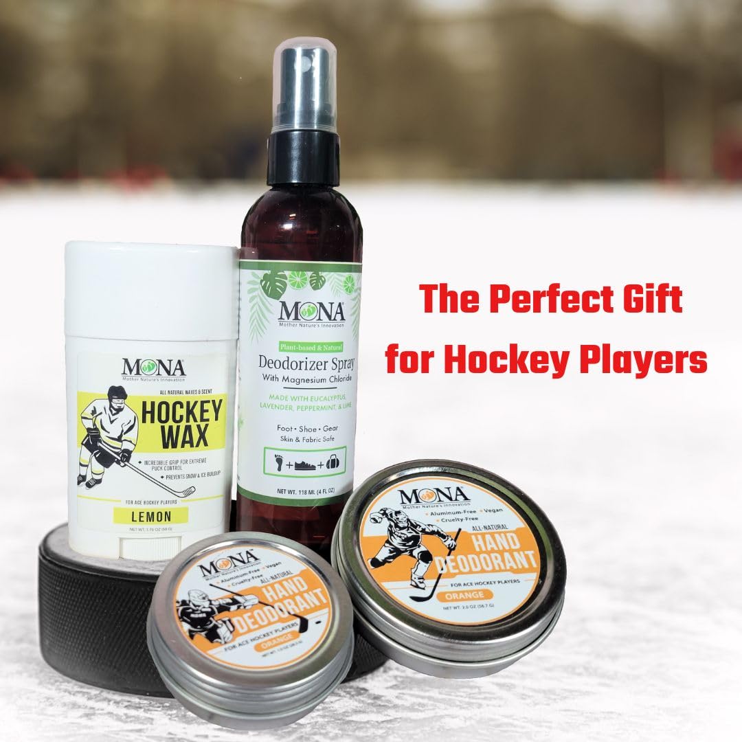 MONA BRANDS All Natural HAND DEODORANT for Ace Hockey Players | For athletes who wear gloves | Vegan, Non-GMO, Cruelty free | ORANGE Scent | 1oz