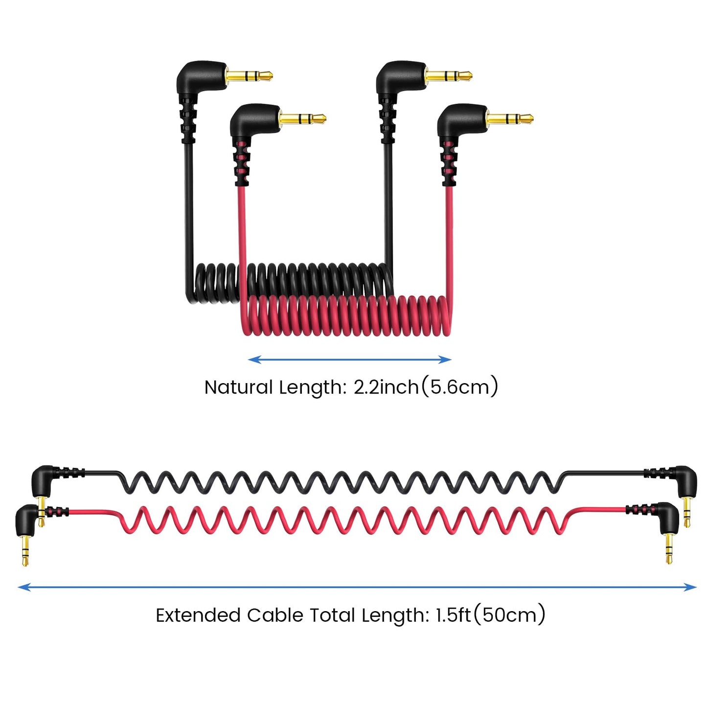 YEAOI 2-Pack 3.5 mm Audio Cable for DJI Mic Mini Microphone, Coiled 3.5mm TRS Aux Cord, 90-Degree Plug