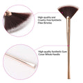 Brush Master Fan Makeup Brush For Highlighter, Blush, Flutty&Powder Cosmetic Tool w/Long Handle& Anti-Champagne Gold Brush