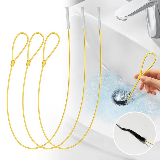 Flexible Drain Snake 30-Inch Long Sink Snake Drain Clog Remover, Anti-Break Metal Snake Drain Hair Removal Tool for Small &Thin Drain Snake Plumbing, Bathroom tub, Sink, Shower Drain Cleaning, 3 Pack