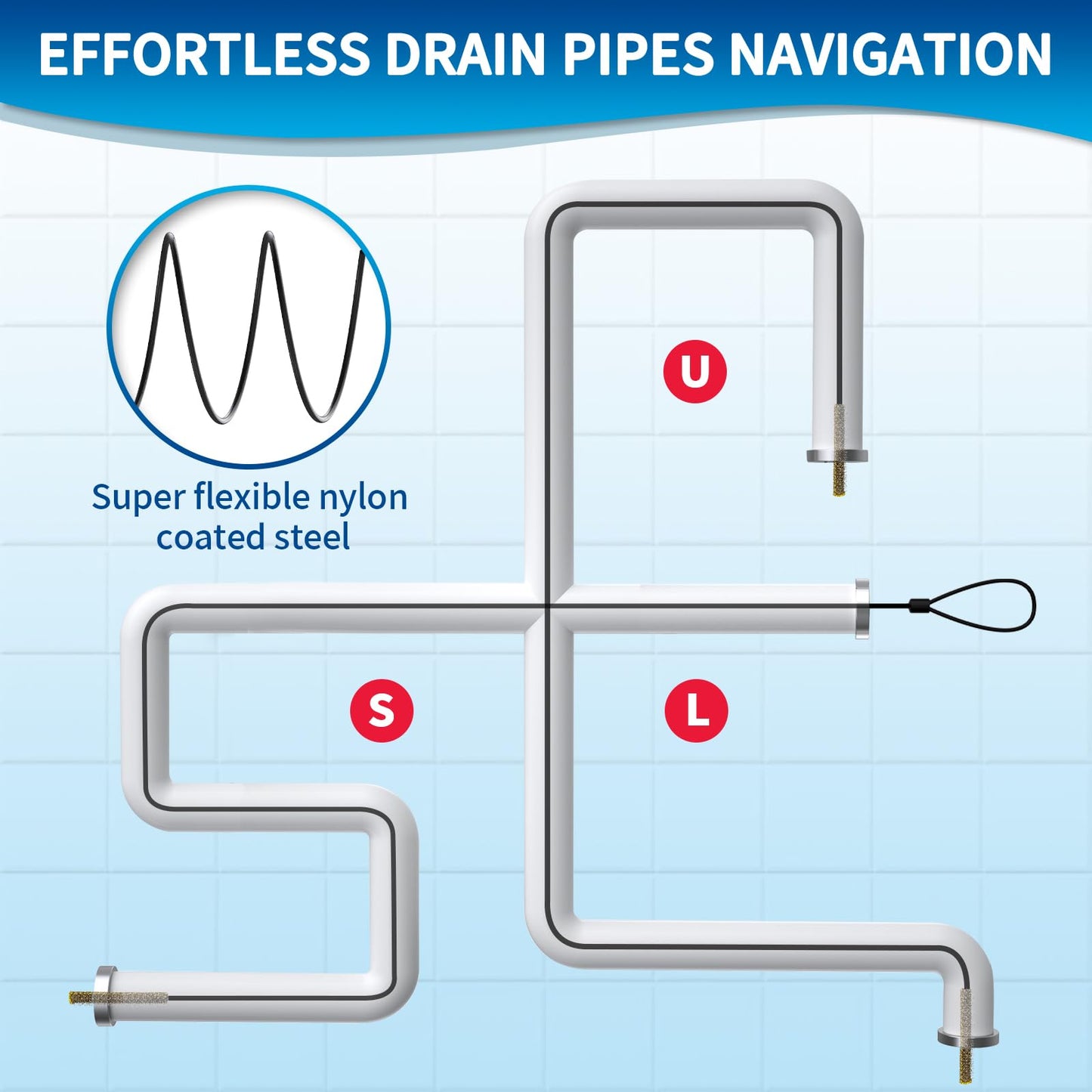 Drainsoon 30 Inches Sink Snake Drain Clog Remover, Upgraded Anti-break Metal Plumbing Snake with Nylon Layer, Drain Hair Remover for Shower Drain, Bathroom Clogs, Kitchen Sink Drain Cleaning(5 Pcs)