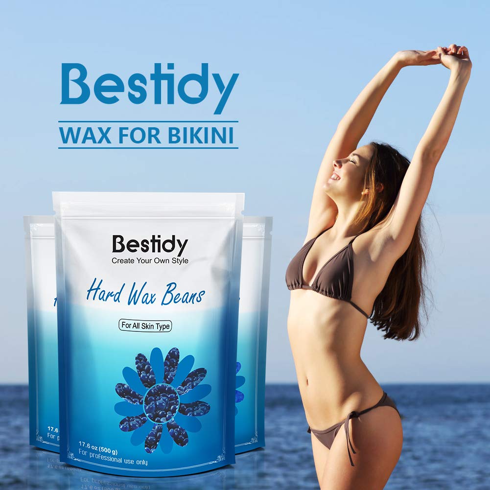 Perles de cire Bestidy, en sachet de 500 g/1,1 lb/17,6 oz, grains d'épilation pour l'épilation, femmes hommes, épilation à domicile pour tout le corps et les zones du bikini brésilien (500 g)