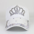 Gudessly Casquette de baseball ajustable en coton et denim avec strass pour femme (A-Crown Blanc)