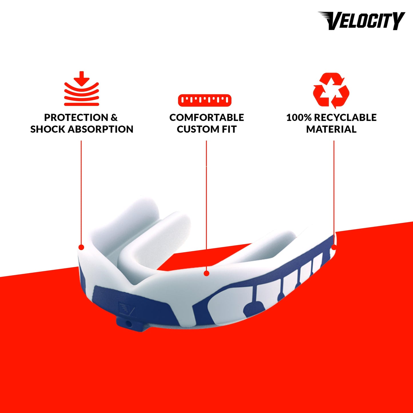 Velocity Champion Youth Mouthguard, 1 Pack, Yellow & White - for Ages 11 to 18 - Ideal for Lacrosse, Football, Hockey, Basketball, Soccer, Boxing, Martial Arts, Field Hockey, and More