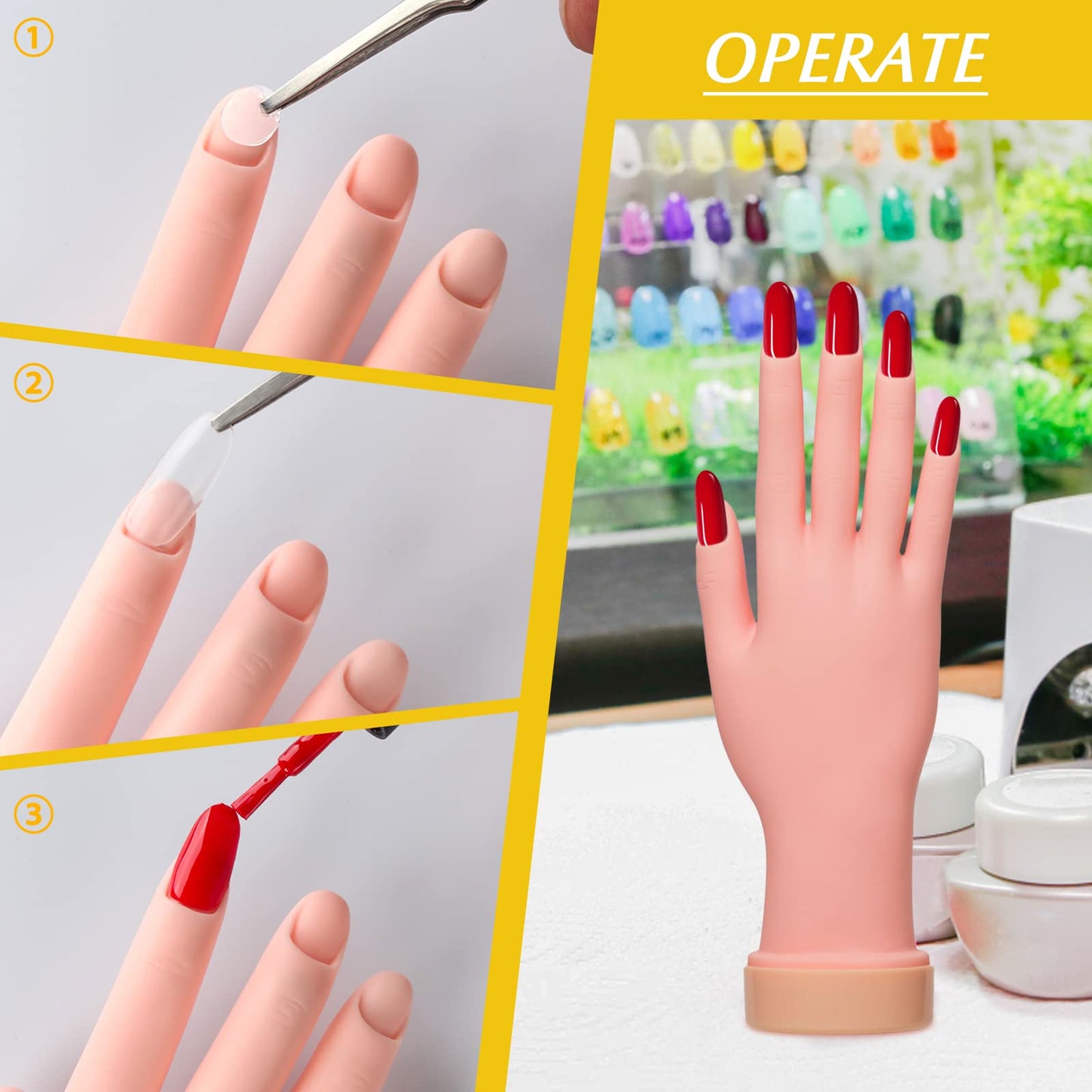 krofaue 2 Pack Practice Nail Tips Art Trainer Training Hand Tool Flexible Bendable Movable Fake Mannequin Right Hands Manicure Tool