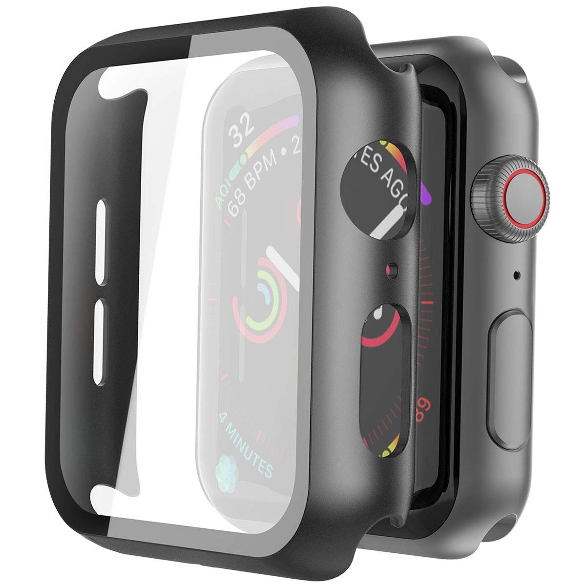 Misxi - Estuche rígido para PC con protector de pantalla de vidrio templado, compatible con Apple Watch SE 2 (2024), SE Series 6, Series 5, Series 4, 44 mm, color negro