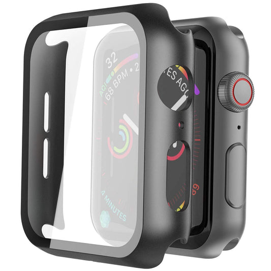 Misxi 2 Pack Hard PC Case with Tempered Glass Screen Protector Compatible with Apple Watch SE 2 (2024) SE Series 6 Series 5 Series 4 44mm, Black