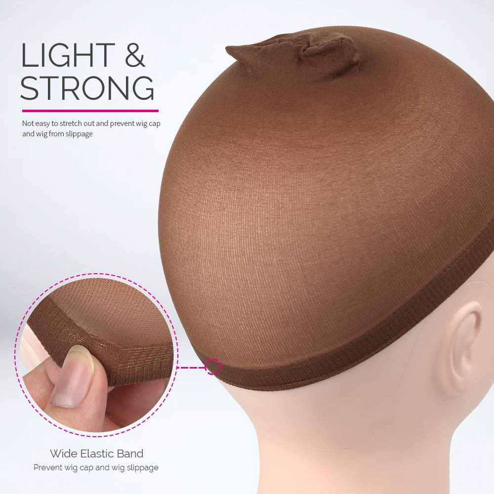 FANDAMEI Wig Cap, 4 pieces Dark Brown Stocking Wig Caps Stretchy Nylon Wig Caps for Women