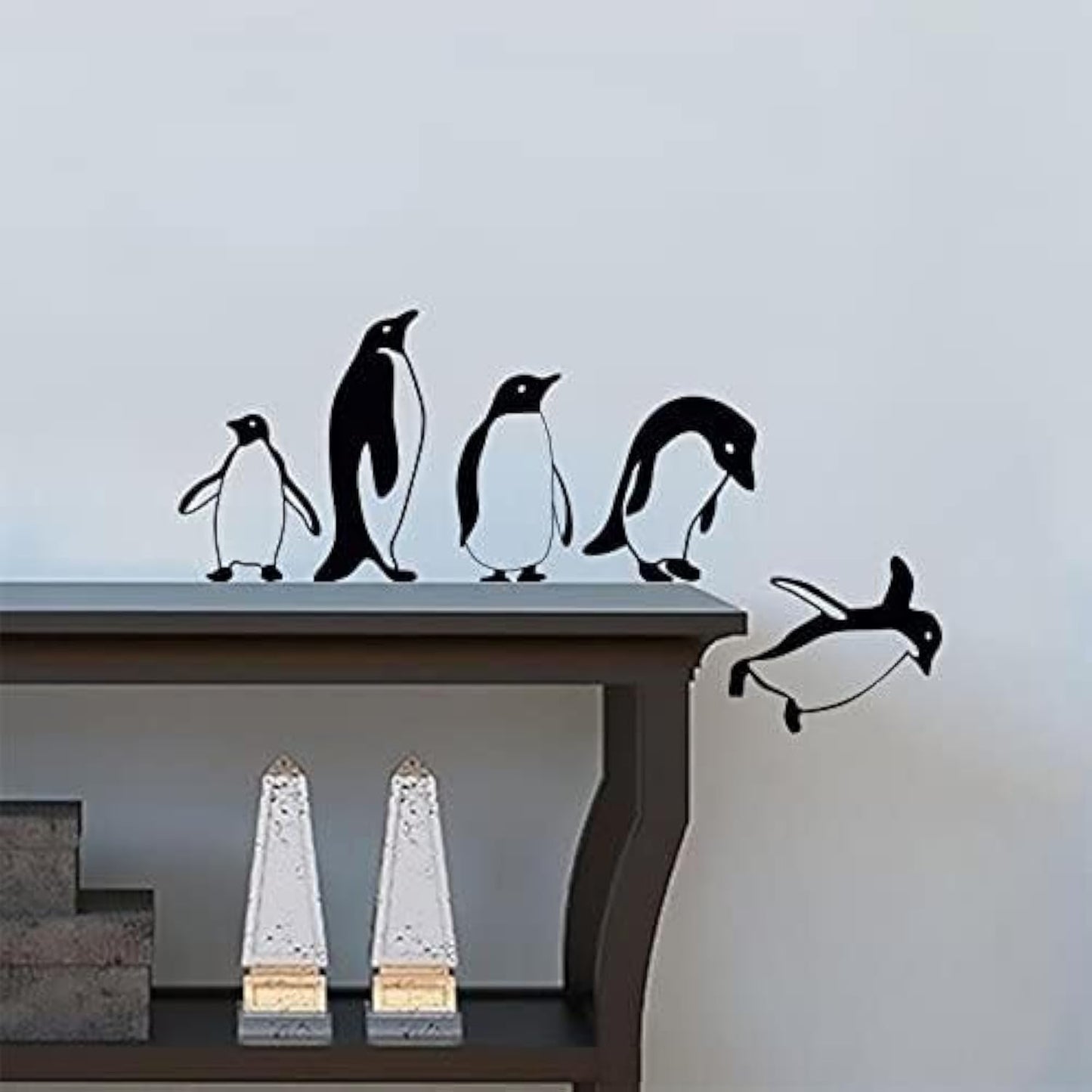 Adhesivo de vinilo divertido para pared con pingüinos saltando y volando, para decoración de cocina y mascotas