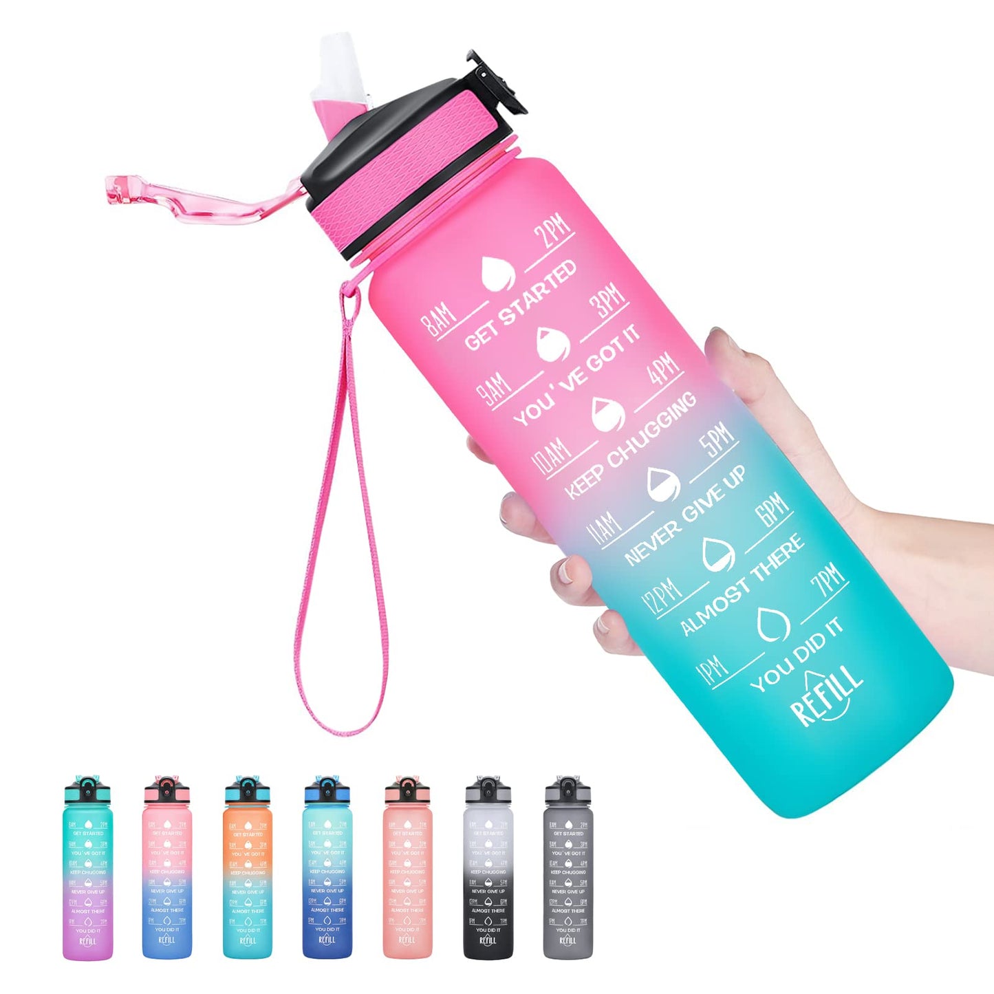 Hyeta 32 oz Water Bottles with Times to Drink and Straw, Motivational Water Bottle with Time Marker, Leakproof, Drinking Sports Water Bottle for Fitness, Gym and Outdoor