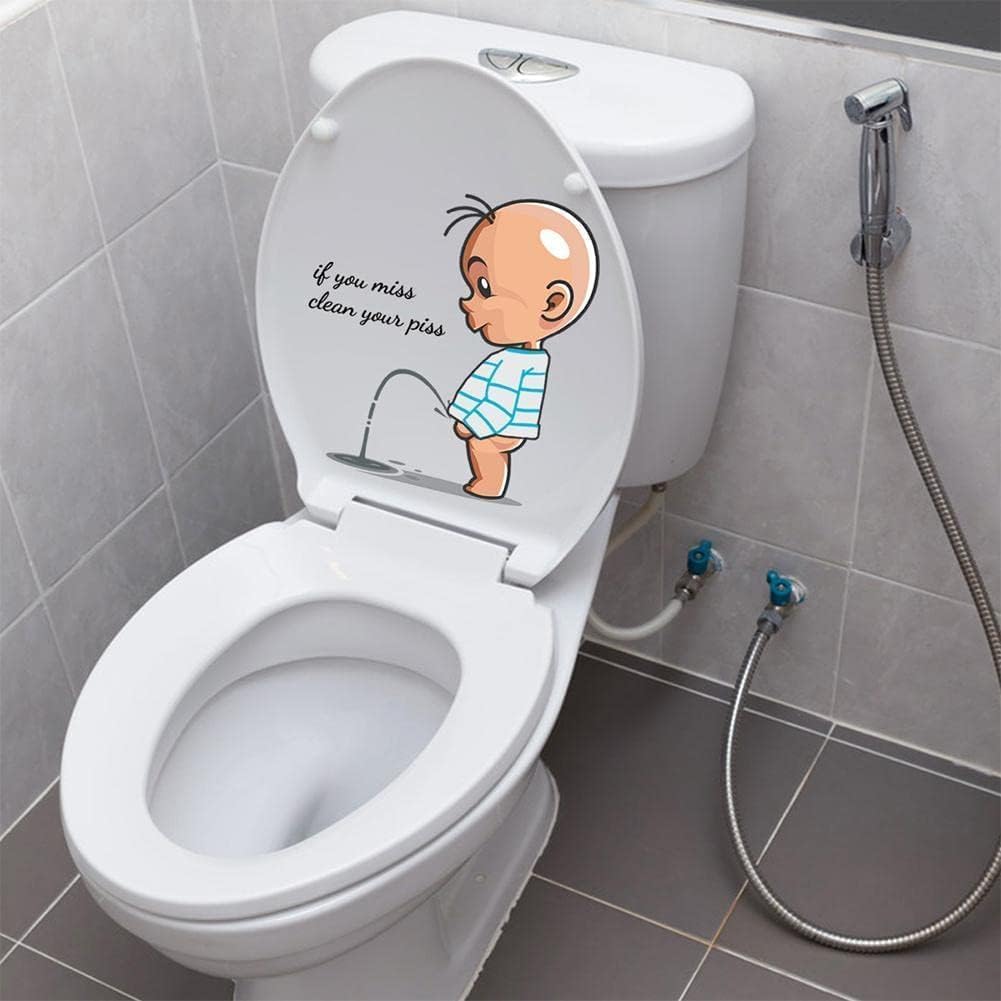 If You Miss,Clean Your Piss Toilet Sticker-Baby Pee Pattern Self-Adhesive Toilet Lid Sticker- Funny Toilet Seat Sticker Bathroom Wall Decal -Art Sign Decor Toilet Lid and Tank Decals 11.4x11.2in