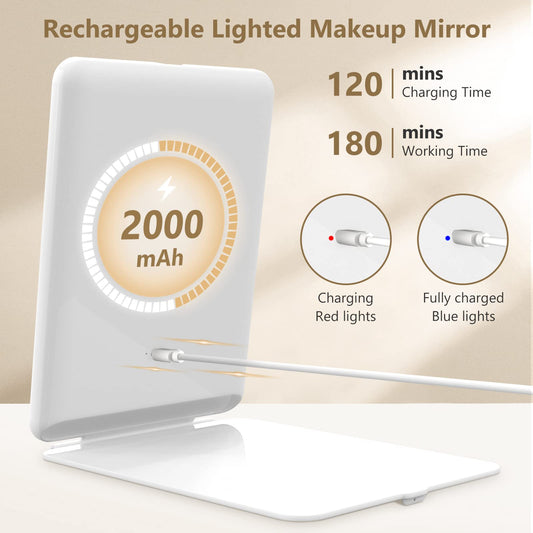 miroposs Rechargeable Makeup Mirror for Travel, Vanity Mirror with 80LEDs, 3 Color Light, 2000mAh Battery, Portable Ultra Slim Lighted Mirror, Travel Essential