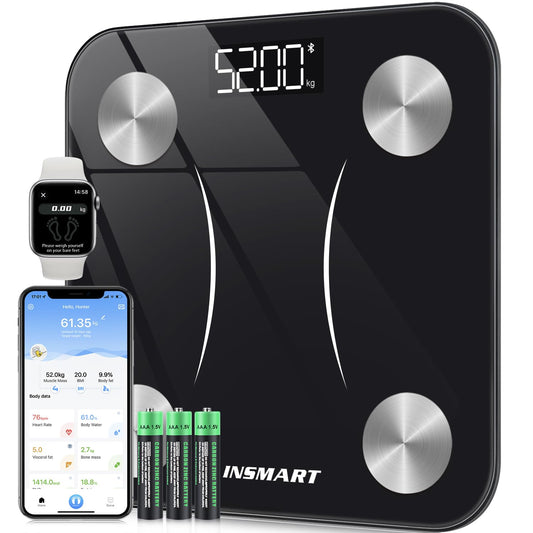 INSMART Smart Scale for Body Weight, Digital Bathroom Scale with BMI, Muscle Mass, Bluetooth Body Fat Scale,16 Body Composition Analyzer with Smart APP Sync Weight Scale - Black