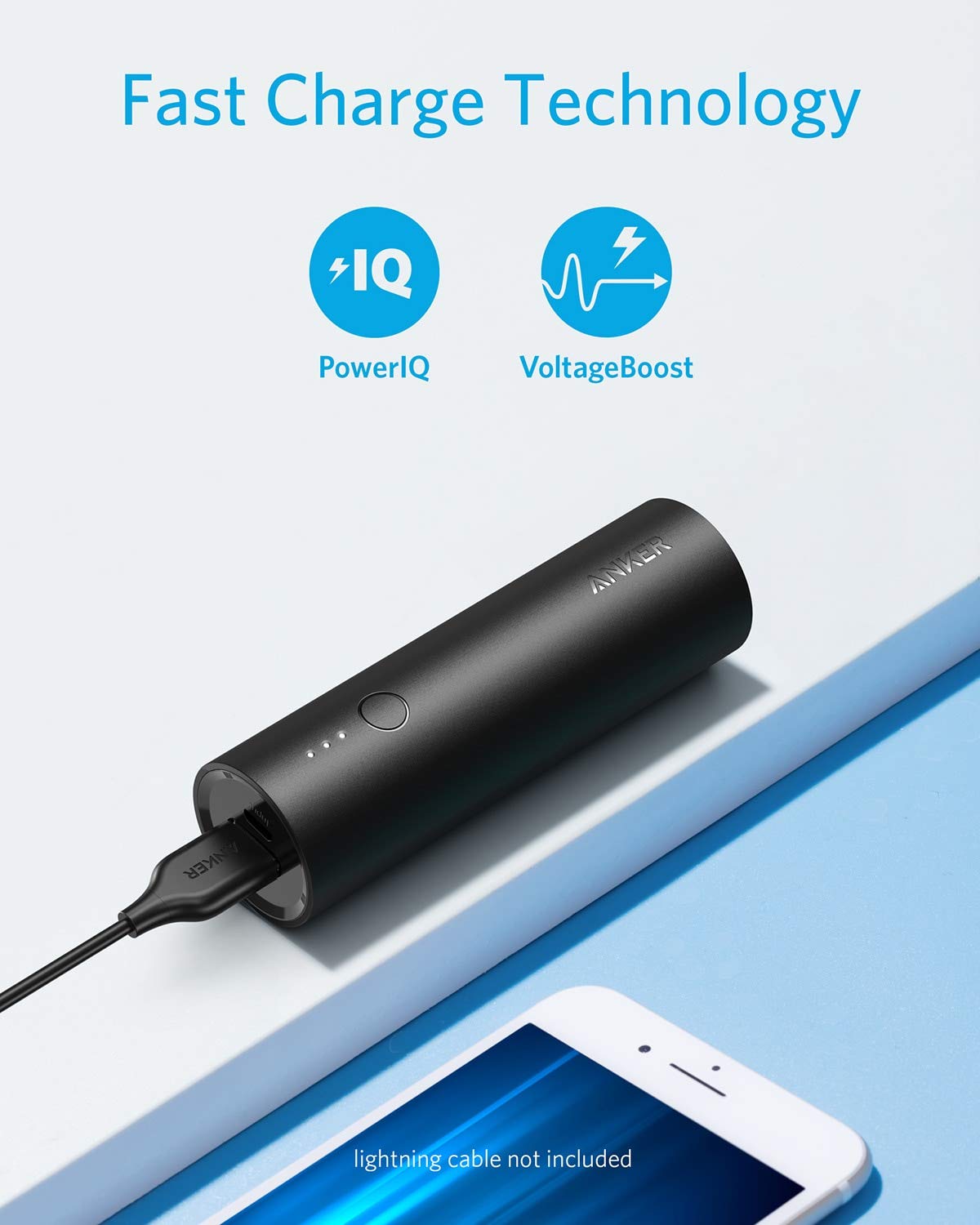 Anker PowerCore 5,000mAh Portable Charger, Ultra-Compact 5K External Battery with Fast-Charging Technology, Power Bank for iPhone, iPad, Samsung Galaxy and More