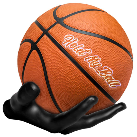 Soporte para pelotas de baloncesto de pared Hold My Ball - Organizador elegante y estante que ahorra espacio para baloncesto, fútbol, ​​rugby - Ideal para la decoración de cuevas de hombres y entusiastas de los deportes - Exhibición de recuerdos - Negro