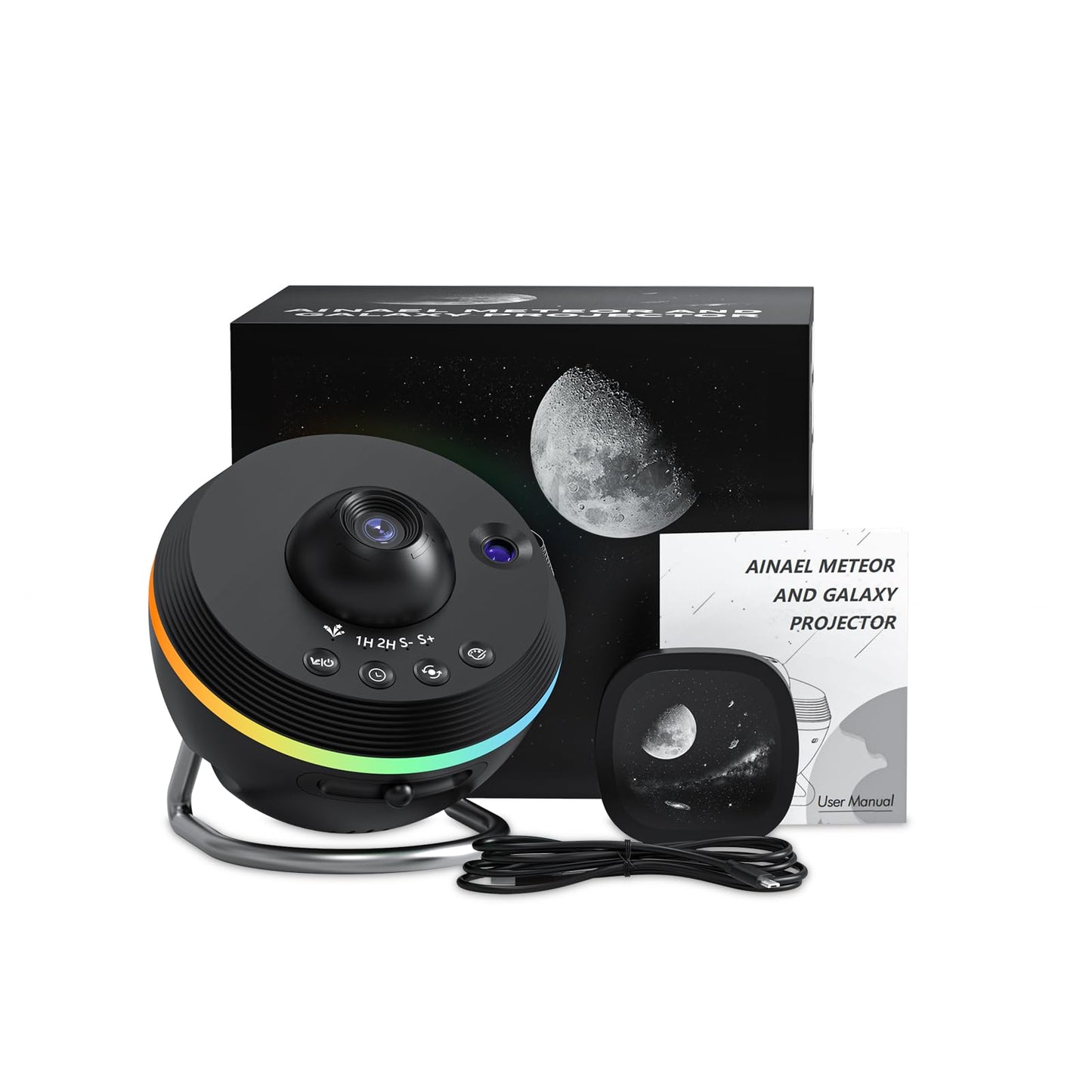 Ainael Galaxy Projector, Star Projector Planetarium Night Light Lamp Ceiling Space Starry Sky Projector avec bande lumineuse Meteor et Galaxy Projector pour chambre d'enfant Cadeau d'anniversaire de Noël (Noir)