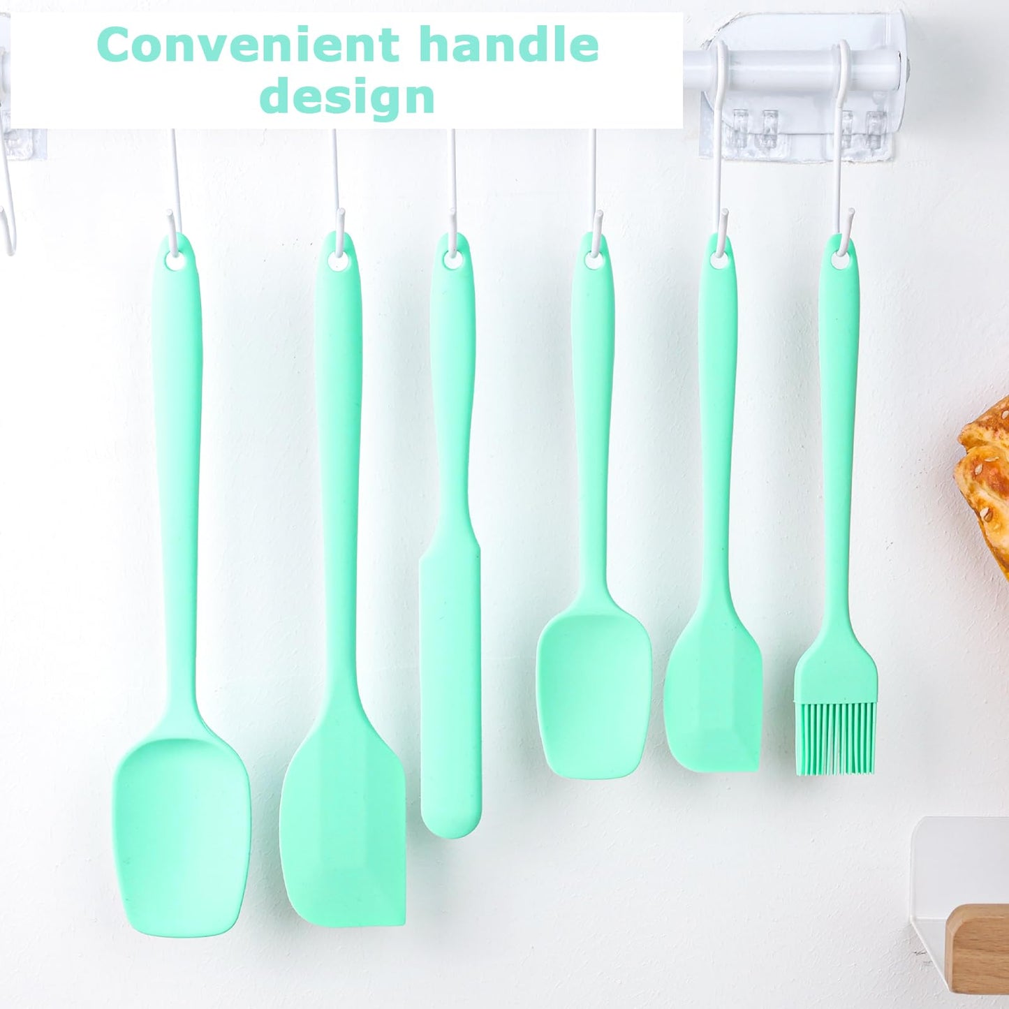 HAKSEN Silicone Spatula Set of 6, Green Baking Utensil Set, High Temperature Resistant, Food Grade Silicone, Dishwasher Safe, for kitchen Baking Cooking(Green)