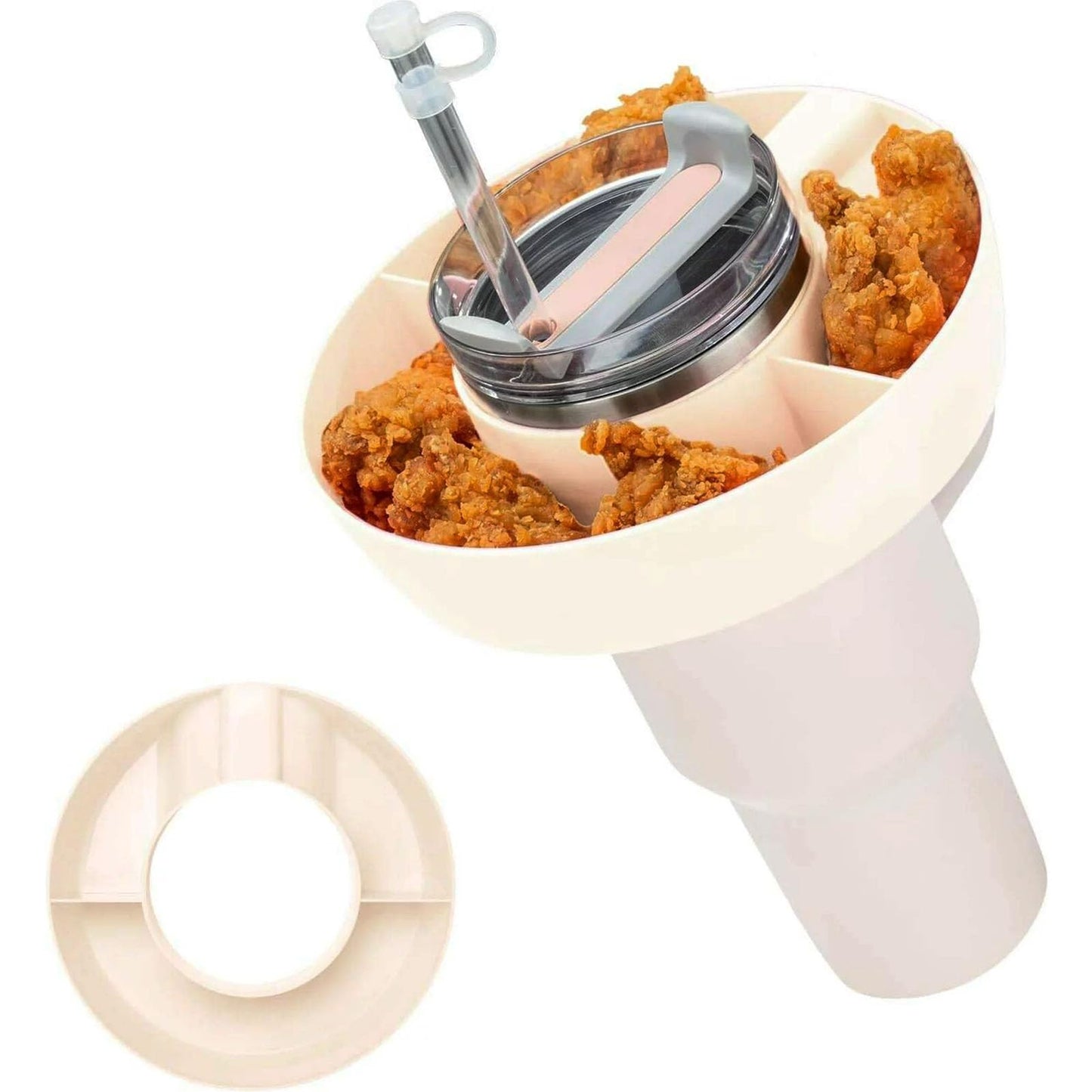 Guwxse Snack Bowl para vaso Stanley de 40 oz, bandeja para refrigerios de grado alimenticio compatible con vaso Stanley de 40 oz con asa, recipiente para refrigerios reutilizable para accesorios de vaso Stanley azul-02