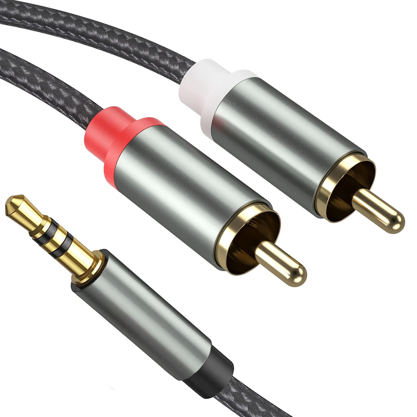 Câble 3,5 mm vers RCA, 16,4 pieds, adaptateur audio auxiliaire 2 RCA mâle vers RCA en nylon tressé, répartiteur en Y, cordon auxiliaire RCA, connecteur 1/8 vers RCA, compatible avec iPhone, smartphones, MP3, tablettes, haut-parleurs, home cinéma