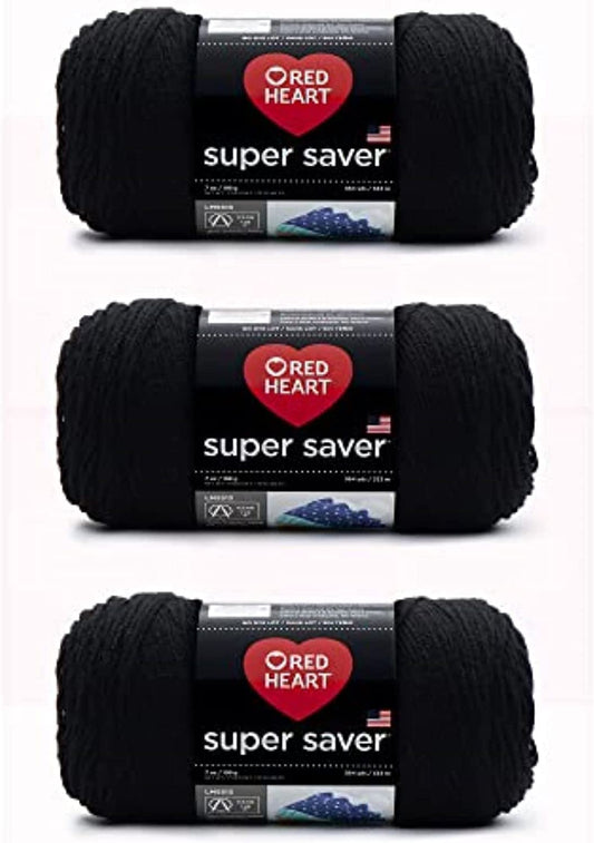 Hilo negro Red Heart Super Saver - Paquete de 3 de 198 g/7 oz - Acrílico - 4 medianos (peinado) - 364 yardas - Tejido de punto/crochet