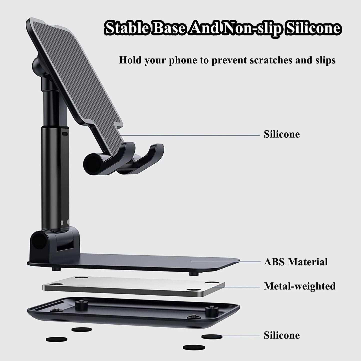 Meetuo 2 Pcs Cell Phone Stand, Adjustable Angle Height Phone Stand for Desk, Fully Foldable/Portable Phone Holder, Compatible for iPhone 16/15/14/13/12/Smartphones