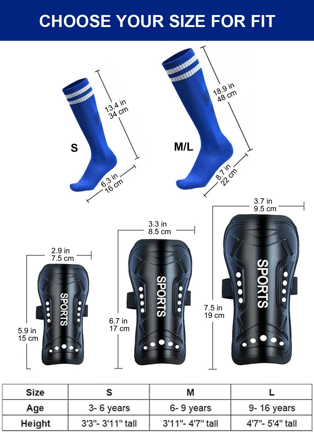 Chaussettes de football pour garçons et filles, chaussettes de football pour jeunes, chaussettes de football pour garçons et filles, accessoires de football pour garçons et filles (US, Alpha, Small, Regular, Blue)