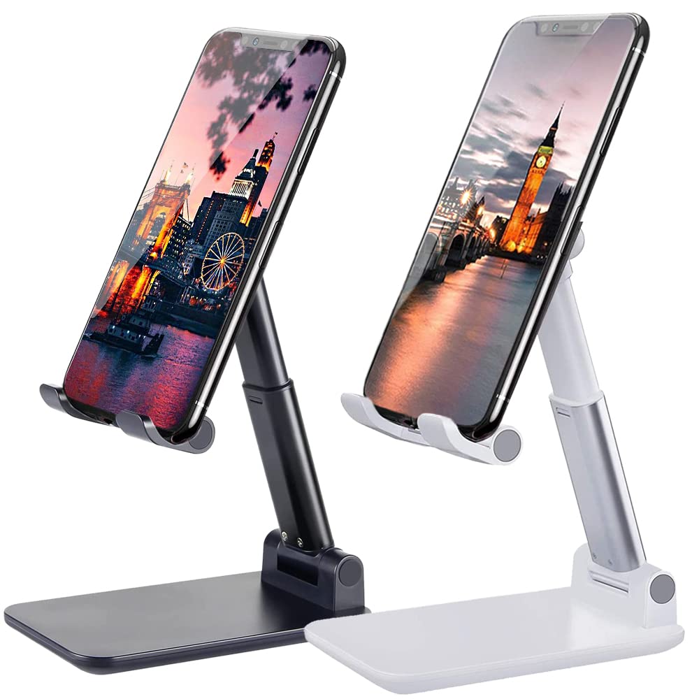 Meetuo 2 Pcs Cell Phone Stand, Adjustable Angle Height Phone Stand for Desk, Fully Foldable/Portable Phone Holder, Compatible for iPhone 16/15/14/13/12/Smartphones