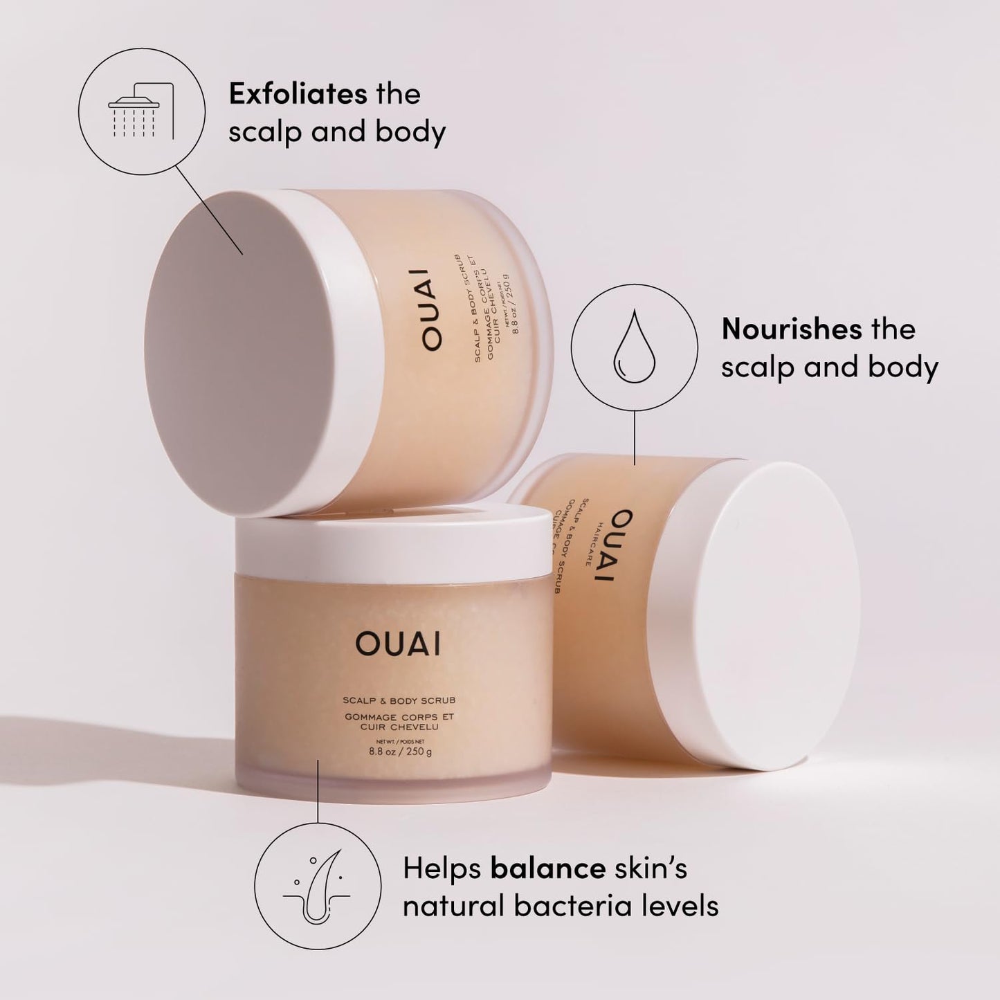 OUAI Travel Kit - Includes Travel Size Leave In Conditioner, Detox Shampoo, Fine to Medium Hair Mask, Scalp & Body Scrub - Travel Size Stocking Stuffers for Women (4 Count)