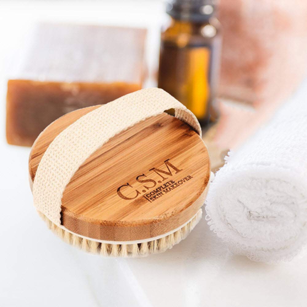 CSM Dry Body Brush - Natural Bristle Exfoliating Brush for Skin Renewal, Lymphatic Support and Circulation Boost - Sustainable Choice Dry Brushing Tool for Gentle Detox, Spa-Like Exfoliation