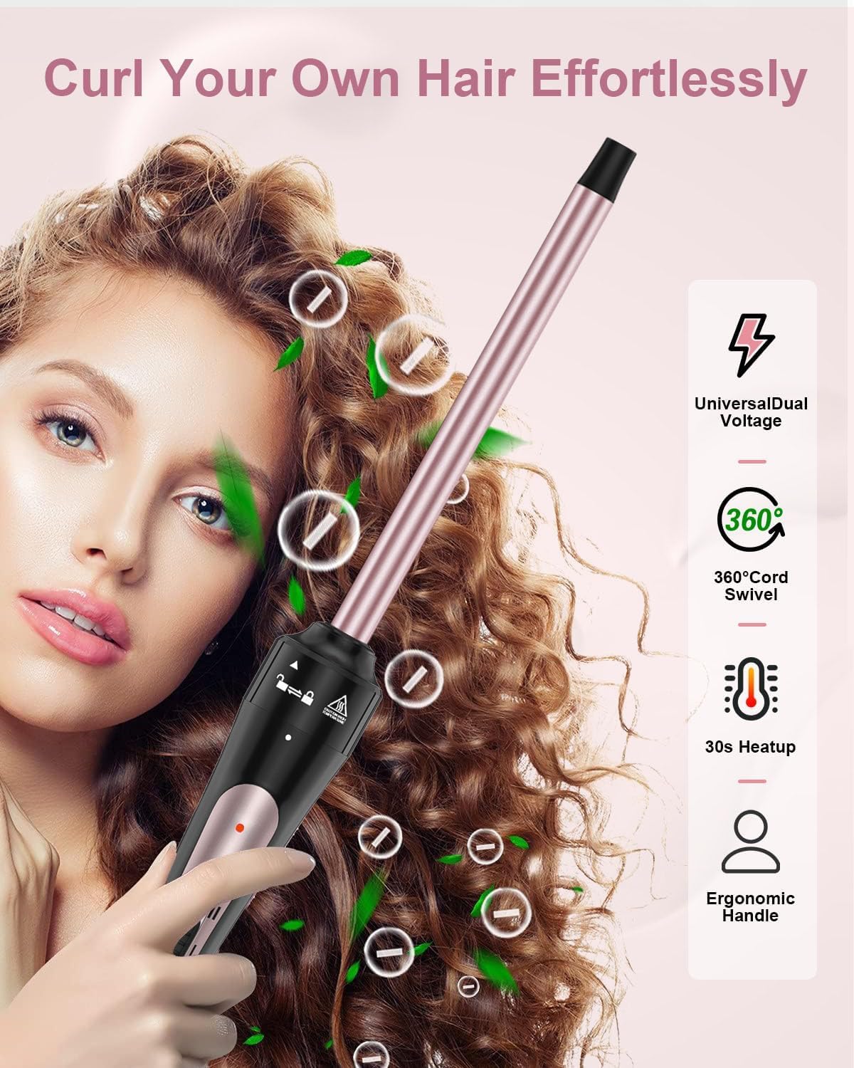 3/8 Inch Curling Iron, Small Curling Wand for Short & Long Hair, Ceramic Wand Curling Iron with 2 Temperature, Instant Heat Up, Include Heat Protective Glove & 2 Clips