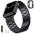 SUNFWR - Correa de acero inoxidable compatible con Apple Watch de 45 mm, 44 mm y 42 mm para hombre y mujer, con funda para Apple Watch Series 9/8/7/6/5/4/3/2/1/SE/SE2 (negro, 42 mm, 44 mm y 45 mm)