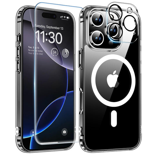 iPhone 16 Pro Case(6.3”) with Screen & Lens Protector,[Compatible with Magsafe] Military-Grade Protection,Magnetic Phone Case for iPhone 16 Pro-6.3 inch,Clear