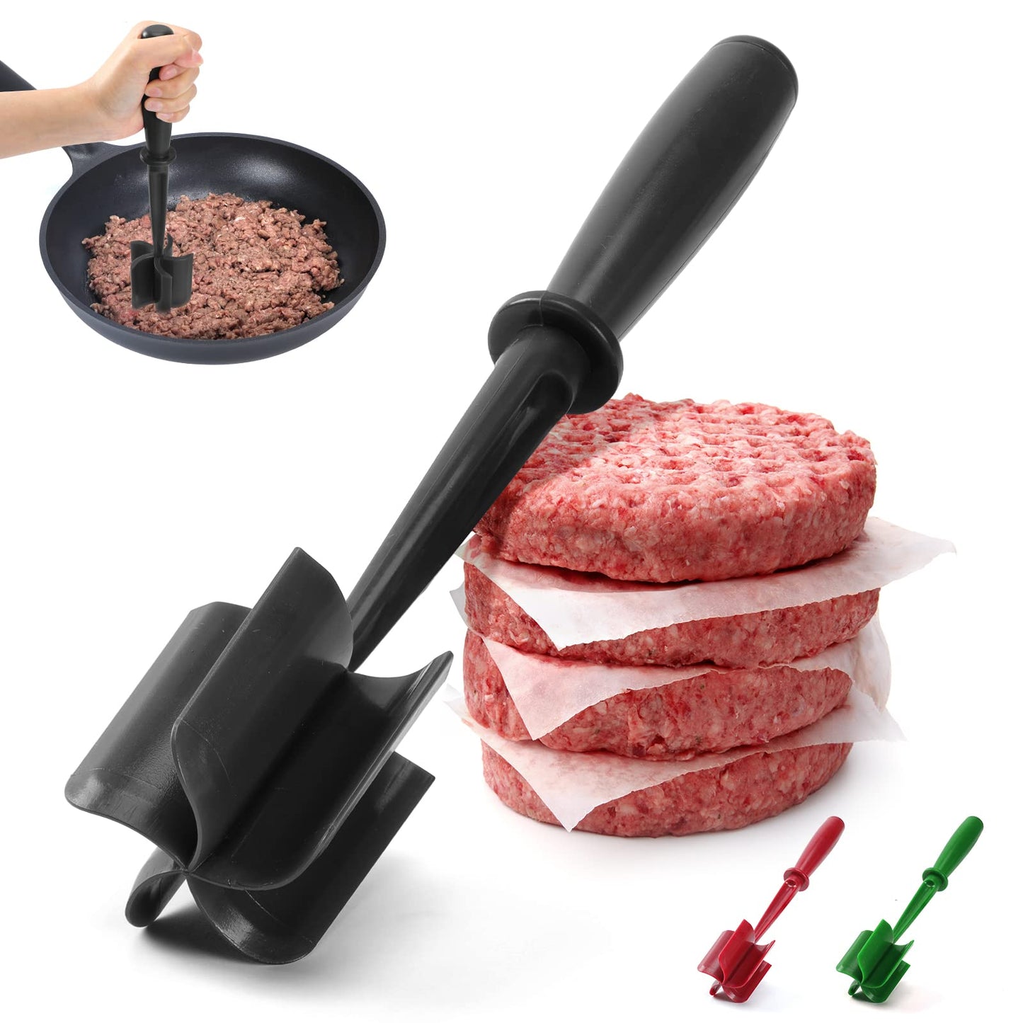 CUNSENR Premium Meat Chopper for Ground Beef - Heat Resistant Meat Masher - Kitchen Tools & Gadgets - Durable Ground Beef Smasher - Non Stick Hamburger Chopper - Cook Ground Meat with Ease(Black)