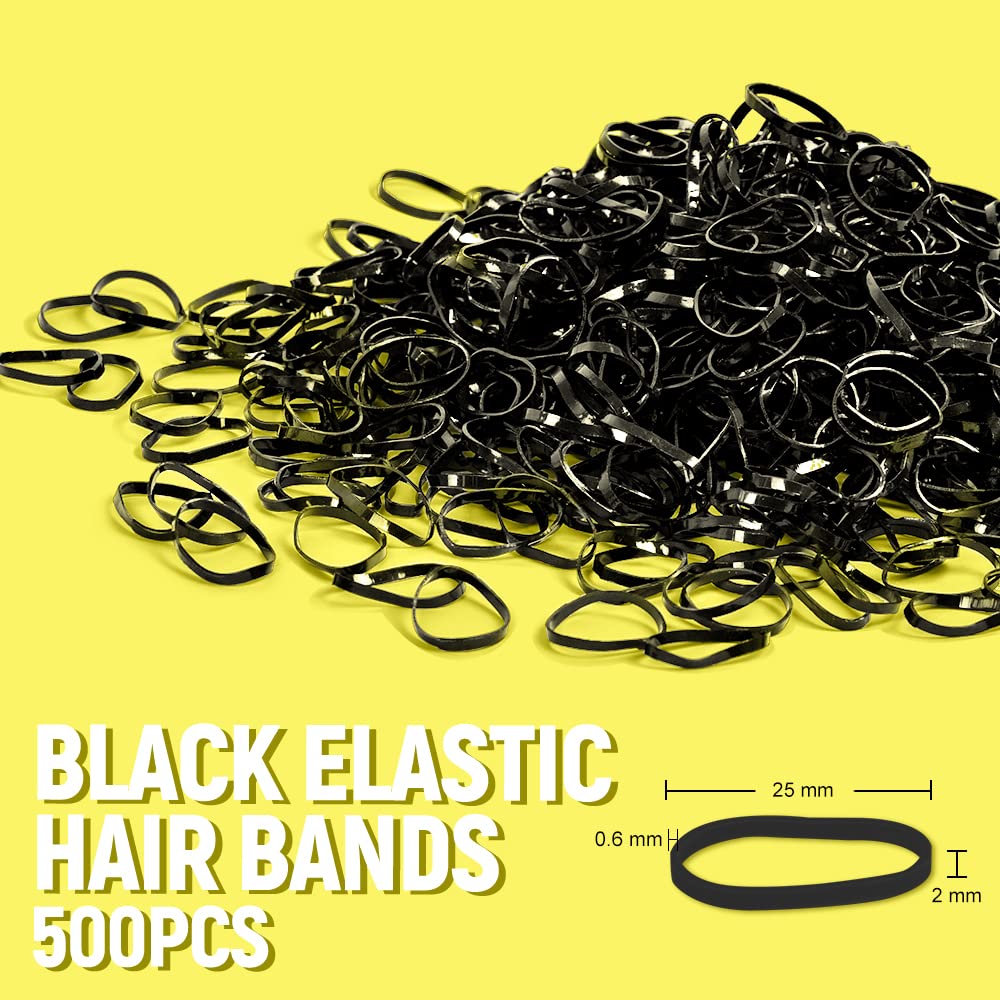 Black Hair Ties Elastic for Women Girls, TsMADDTs Hair Bands Set with 30Pcs Black Cotton Seamless Hair Ties for Thick Hair, 500pcs Mini Hair Rubber Bands, 2pcs Hair Loop Tools and 1pcs Comb