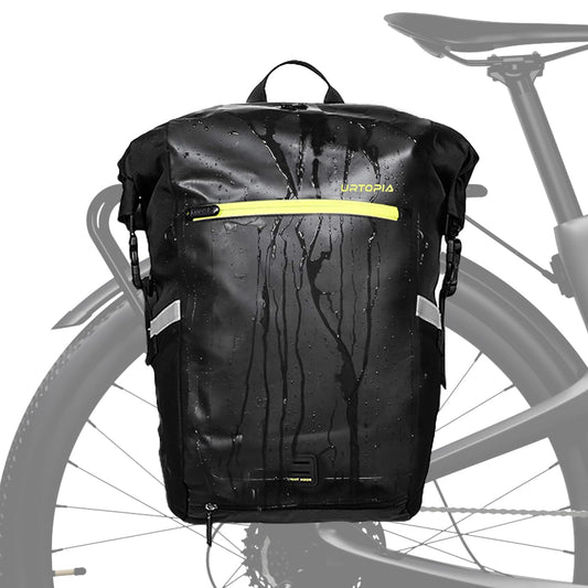 URTOPIA Bike Panniers, Waterproof Rear Bike Rack Bag with Reflective Strips, Safety Whistle, Easy to Install and Fix, 25L large Capacity Bicycle Backpack for Cycling, Commuting Traveling