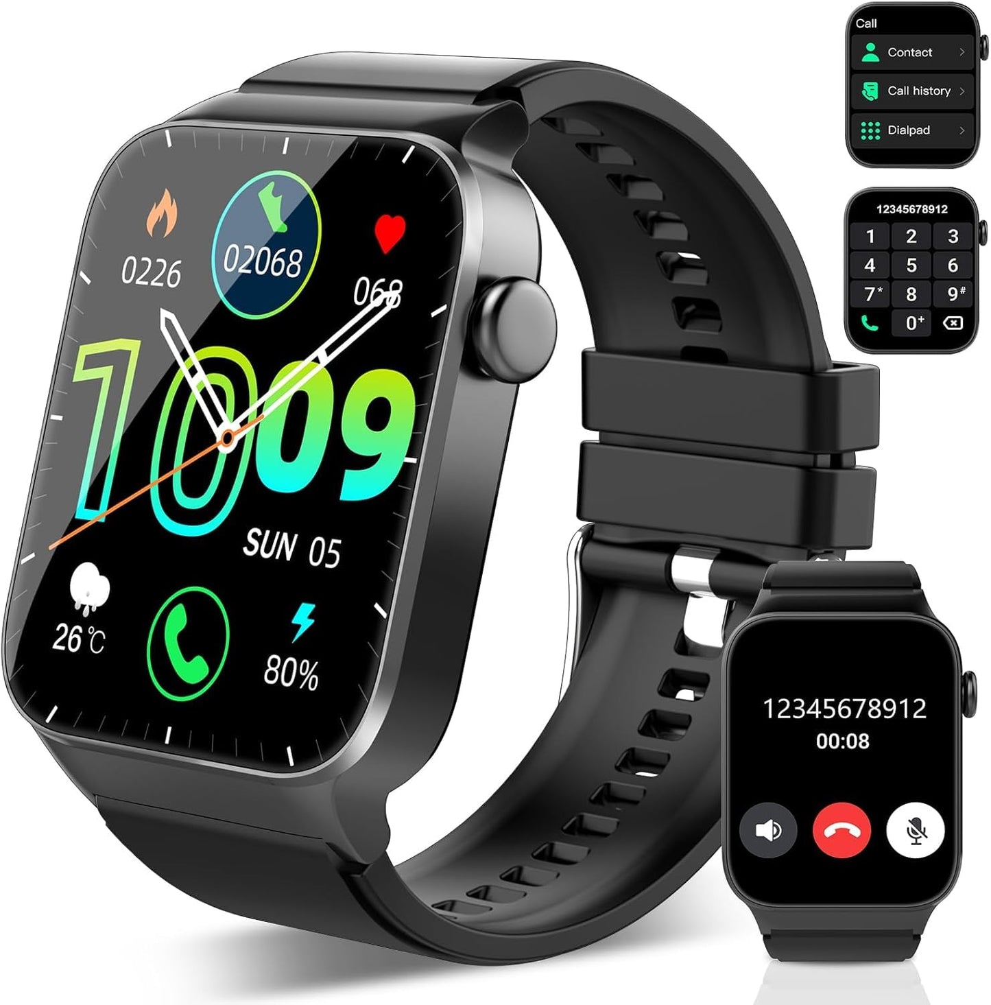 VKROBAG Smart Watch, 1.85" Smartwatch for Men Women(Answer/Make Calls), Fitness Watch with 110+ Sports Modes, Heart Rate Sleep Monitor/Step Counter, IP68 Waterproof Activity Tracker for Android iOS