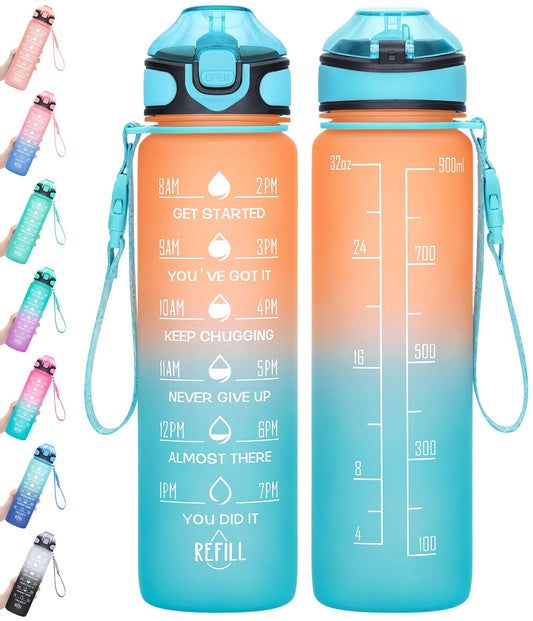 MEITAGIE Water Bottle 32oz with Straw, Motivational Water Bottle with Time Marker & Buckle Strap,Leak-Proof Tritan BPA-Free, Ensure You Drink Enough Water for Fitness, Gym, Camping, Outdoor Sports