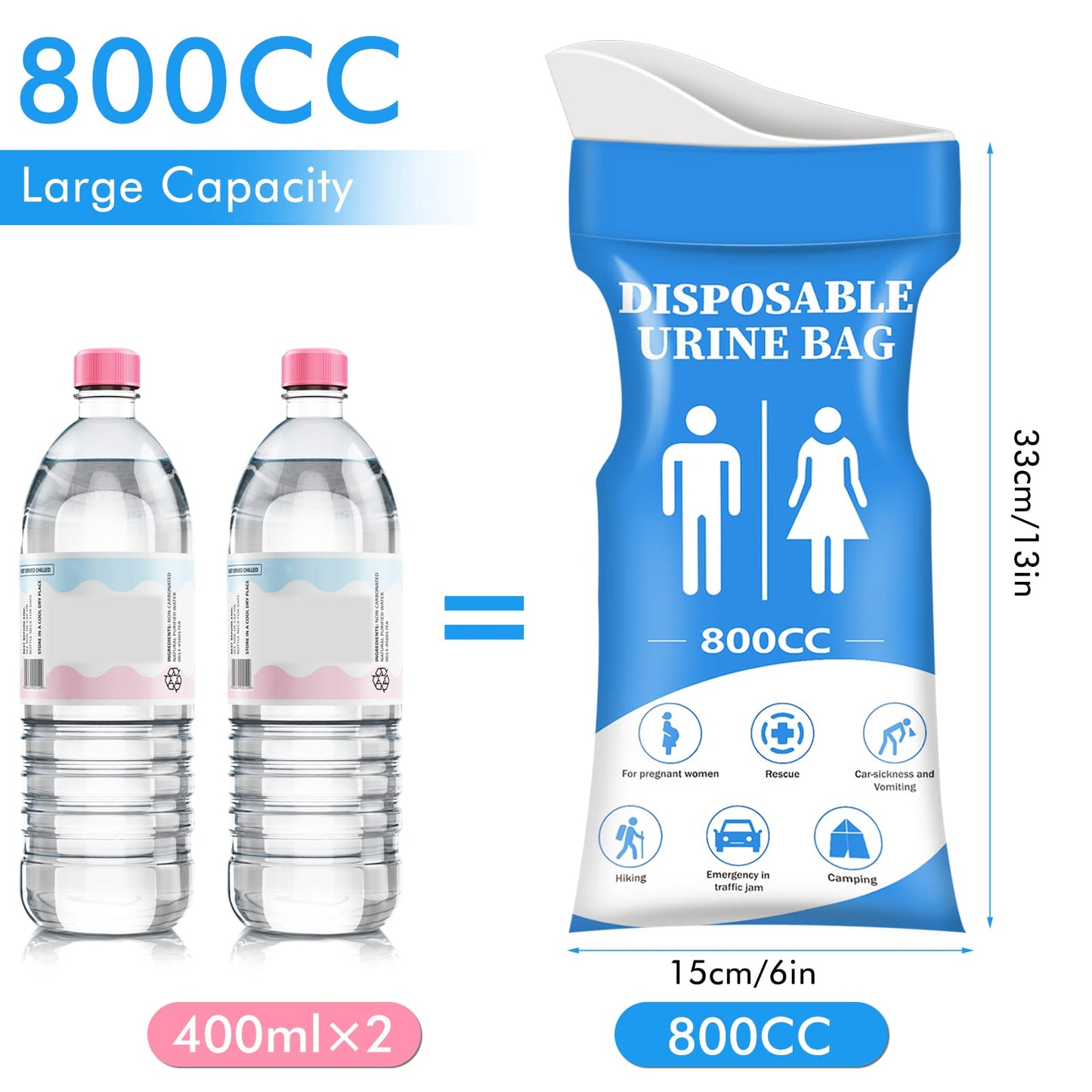 Bolsa de orina desechable, 12 piezas de 800 ml para viajes, bolsa de orina portátil de emergencia y bolsas de vómito, bolsa de orina unisex como bolsa de baño adecuada para acampar, atascos de tráfico, embarazadas, pacientes, niños