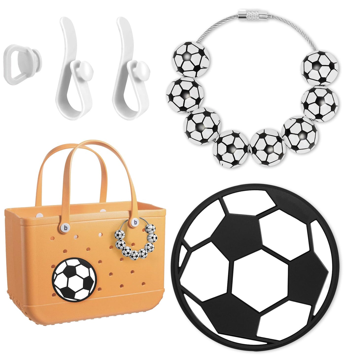 Ensemble d'accessoires pour sac Bogg MOVOLIVI, 2 porte-clés avec porte-clés Bogg et 3 porte-clés, accessoires de plage pour cadeaux amusants de Noël (football)