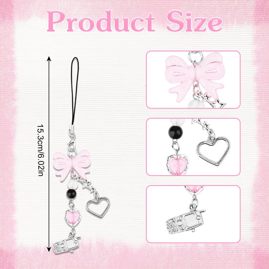 Yuanchu 2 Pcs Cute Phone Charms, Aesthetic Bowkont Mobile Phone Charms Strap Heart Cellphone Charm Lanyard for Women Keychain Backpack Wallet Camera Pendants Decor