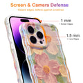 iPhone 13 Pro, Colorful Retro Oil Painting Printed Flower Laser Glossy Pattern Cute Curly Waves Border Exquisite Phone Cover Stylish Durable TPU Protective Case for Girls Women -Green