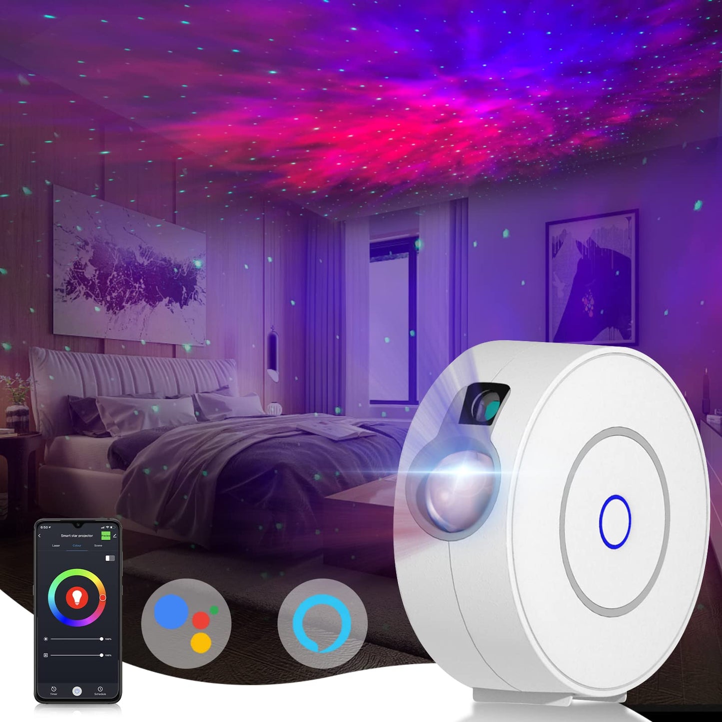 Projecteur d'étoiles intelligent CHIGIH Galaxy, veilleuse LED ciel étoilé, veilleuse de plafond nébuleuse avec application et commande vocale pour salle de jeux, chambre à coucher, home cinéma, tente de camping