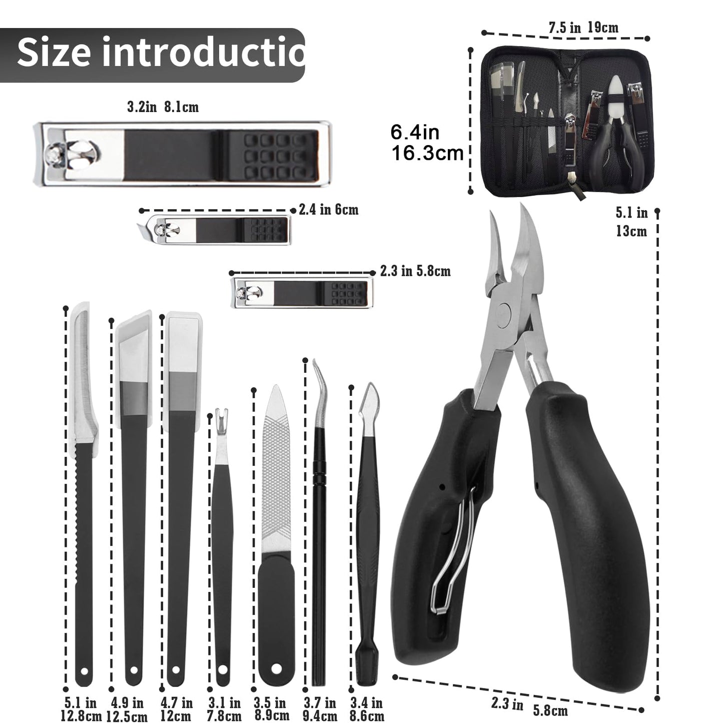 Fingernail and Toenail Nail Clippers for Thick and Ingrown Nails, 11 Pieces Manicure and Pedicure Kits Cutters Care Tools Hand Foot Treatment for Men, Women, and Seniors with Travel Case