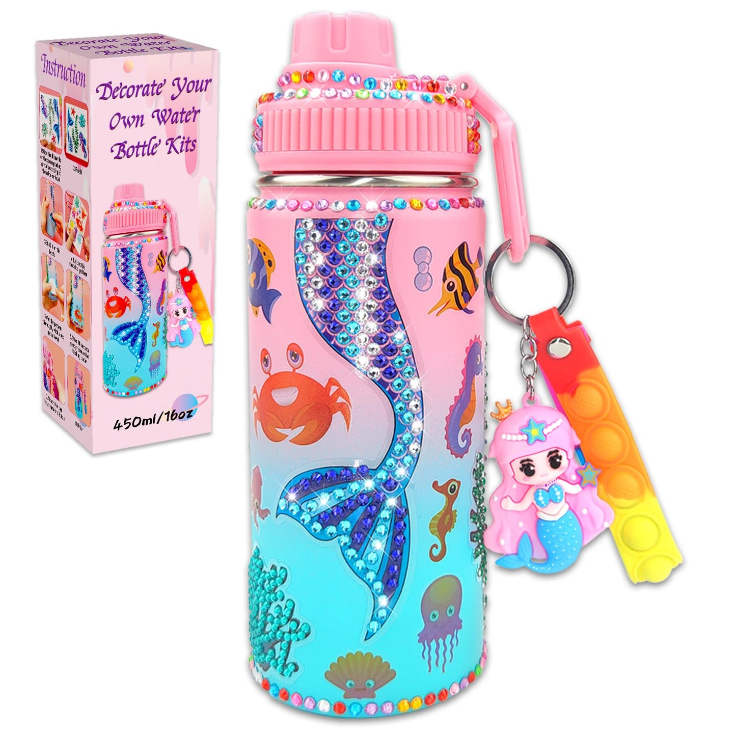 7july Decorate Your Own Water Bottle Kits for Girls Age 4-6-8-10 (Stainless Steel),Mermaid Themed Painting Crafts,Fun Arts and Crafts Gifts Toys for Girls Birthday Christmas