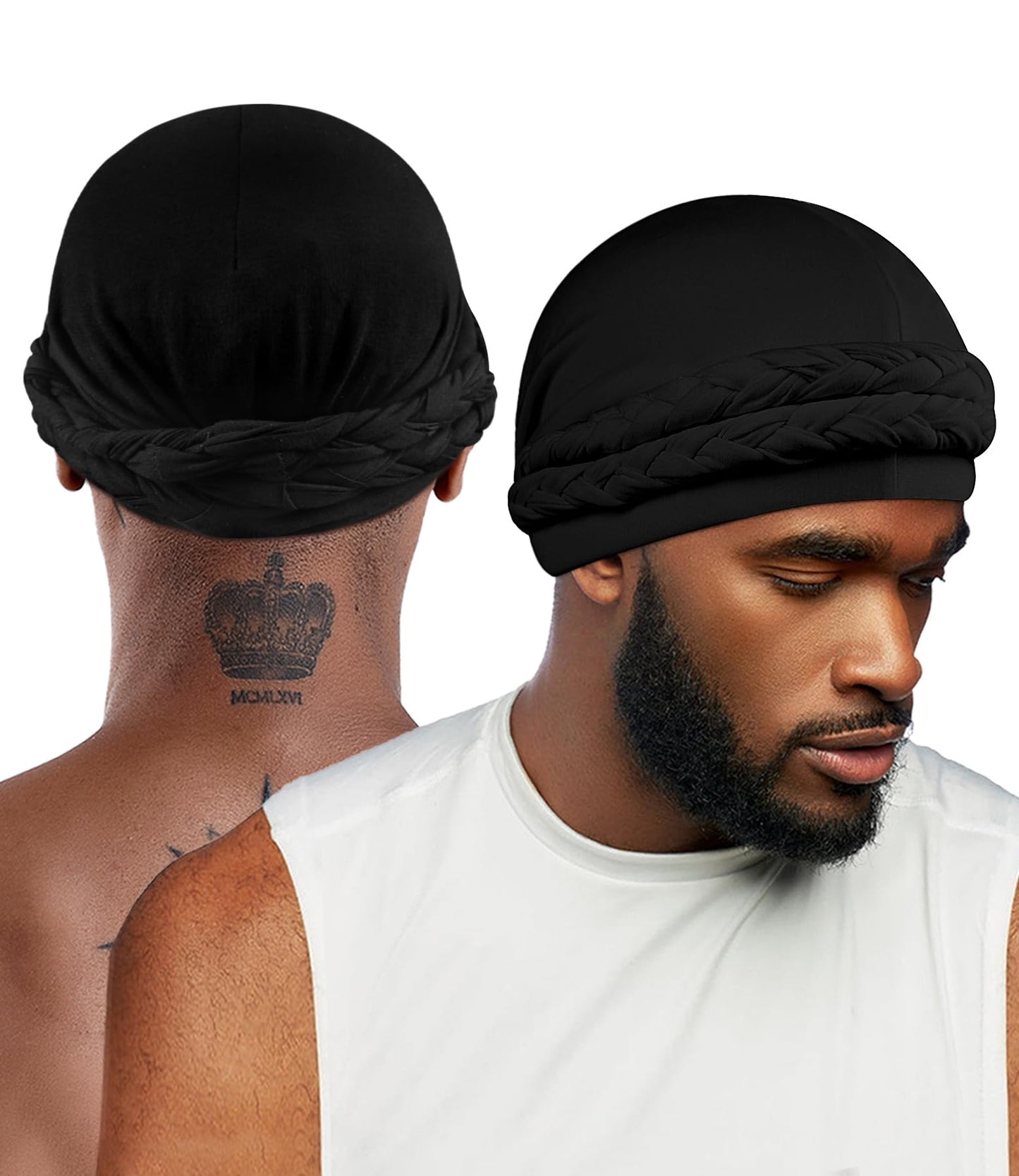 Ababalaya Silky Satin Lined Turban for Women Mens Halo Turban PRE-Tied Beanie Hats Silky Lined Durag for Waves Sleeping Bonnet Sleep Cap, Black